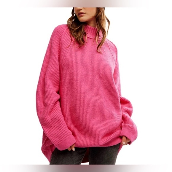 NWT Free People Small Sunbeam Sweater Hot Pink $168 Retail New Oversized - Picture 2 of 7